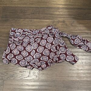 Free People Maroon, Blue & White Patterned Shorts